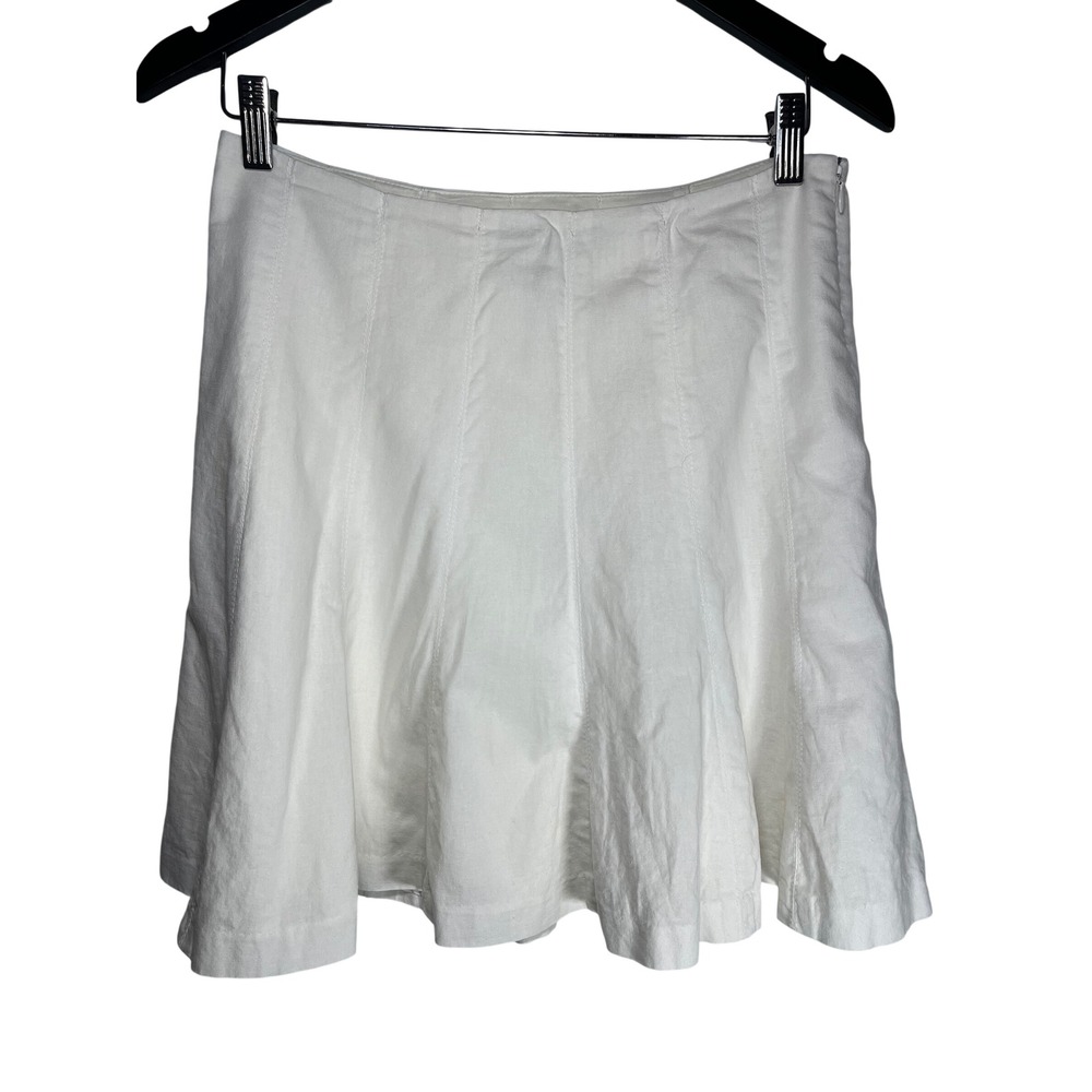 White House Black Market Size 4 White Linen Blend Lined Paneled Flare Mini Skirt - Picture 2 of 9